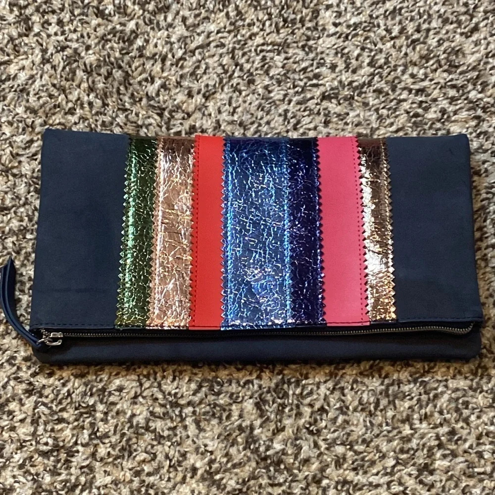 Stella & Dot Multicolor Striped Clutch